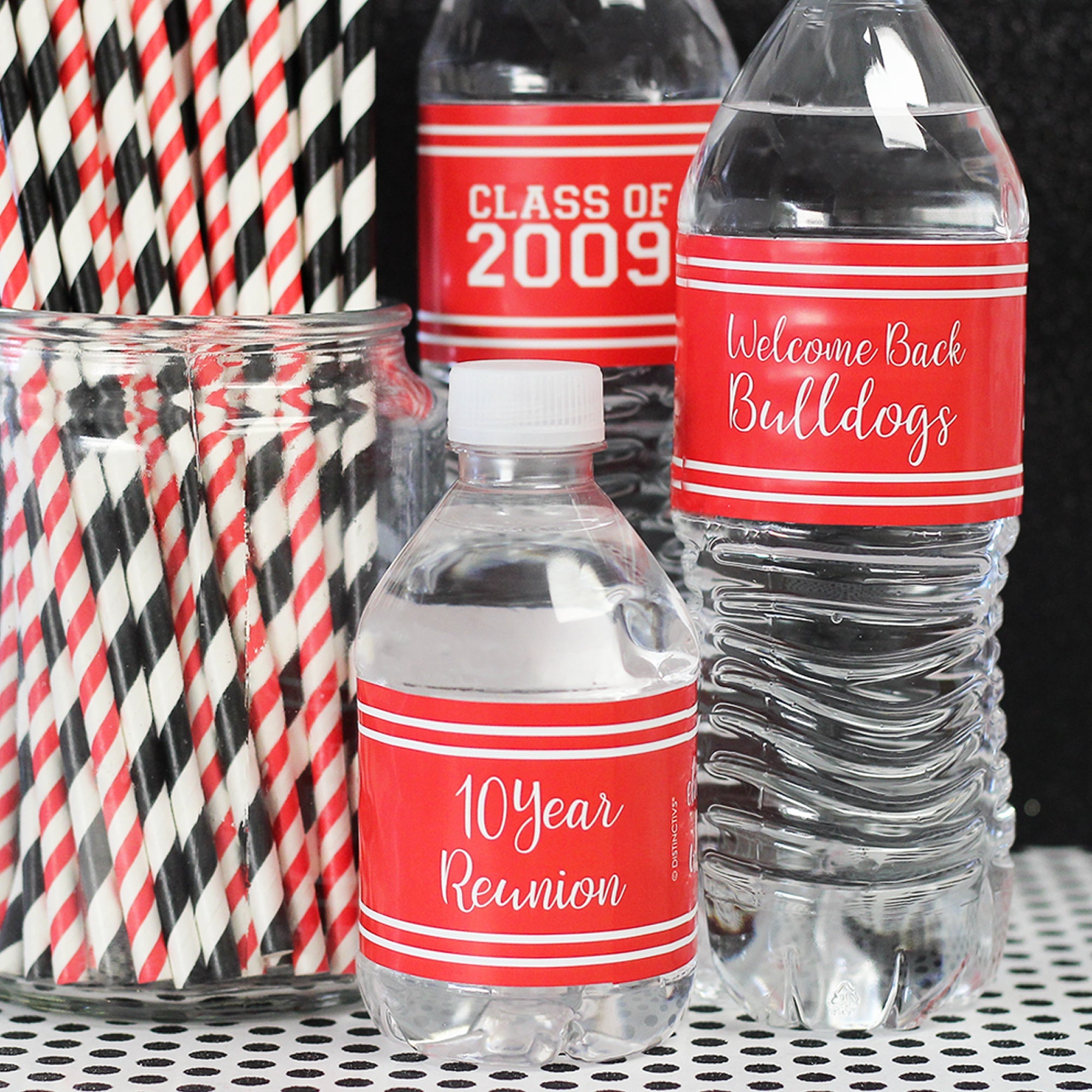 Red Personalized Class Reunion Water Bottle Label Stickers